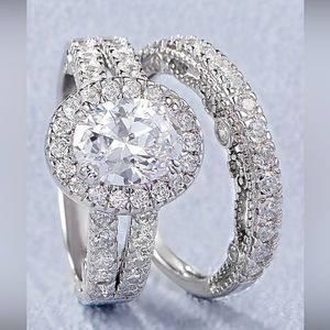 .925 Sterling Silver Engagement/Wedding Set! AAAAA CZ Diamond